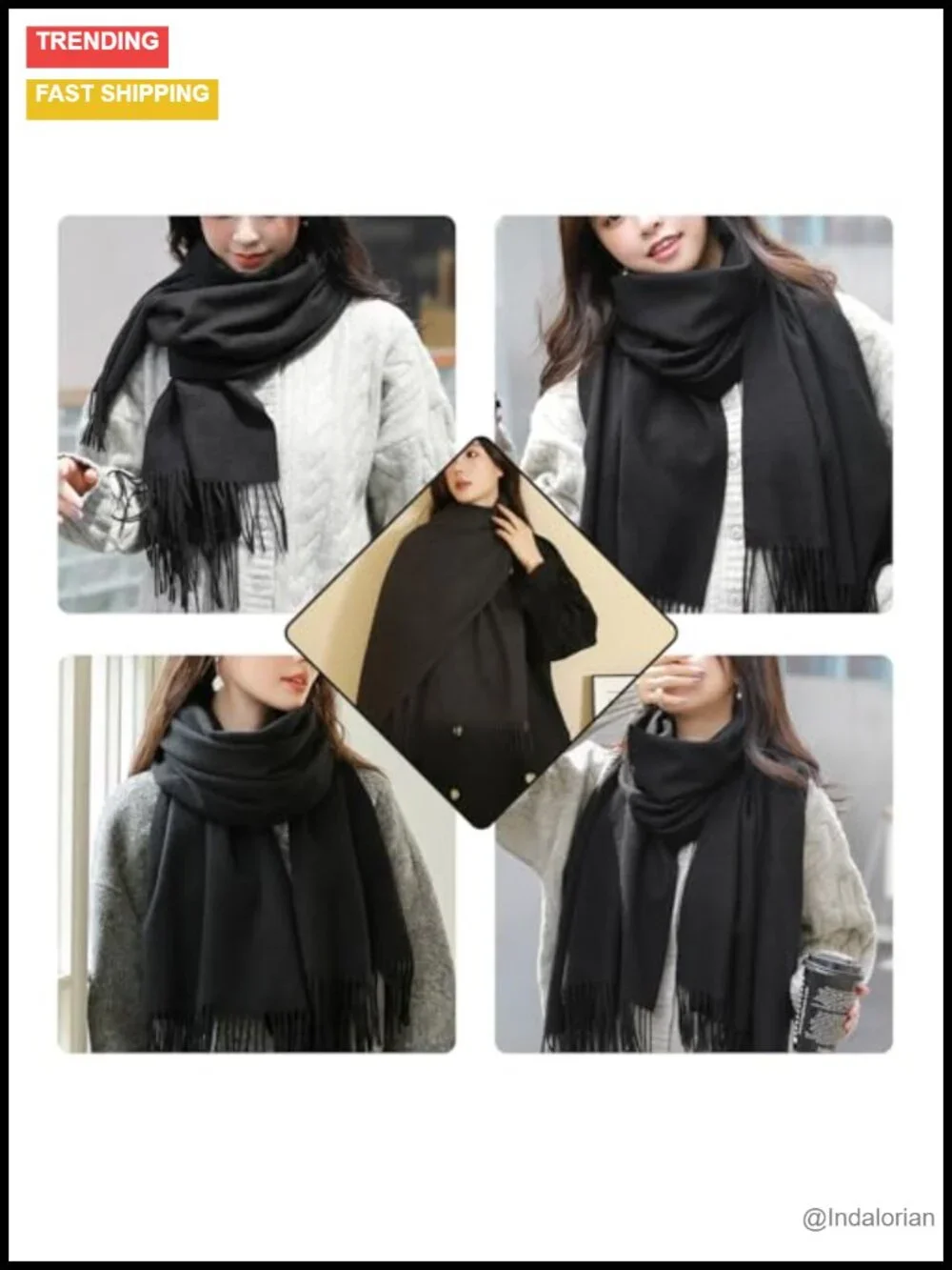 Oversized Tassel Scarf Wrap Extra Long Soft Polyester Shawl for Winter Evening